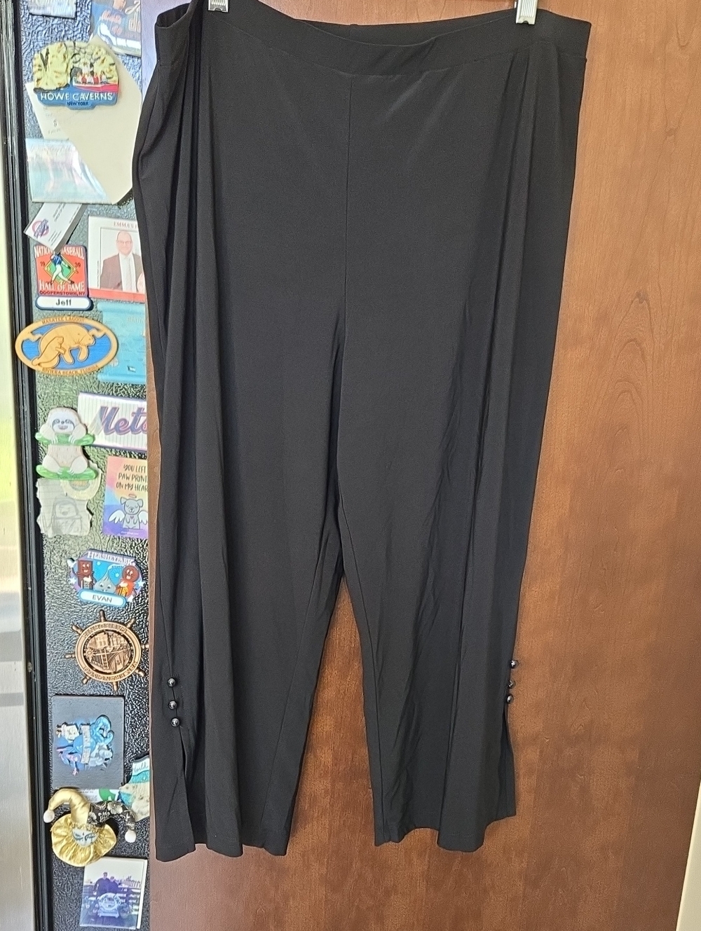 Bali Black Wide-Leg Pull-On Pants with Side Button Detail